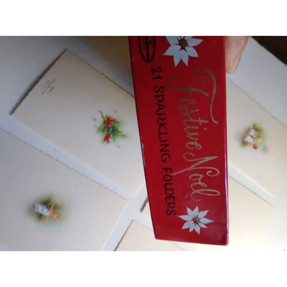Vintage Festive Noel Christmas Greeting Cards Lot of 7 Sparkling Folders USA